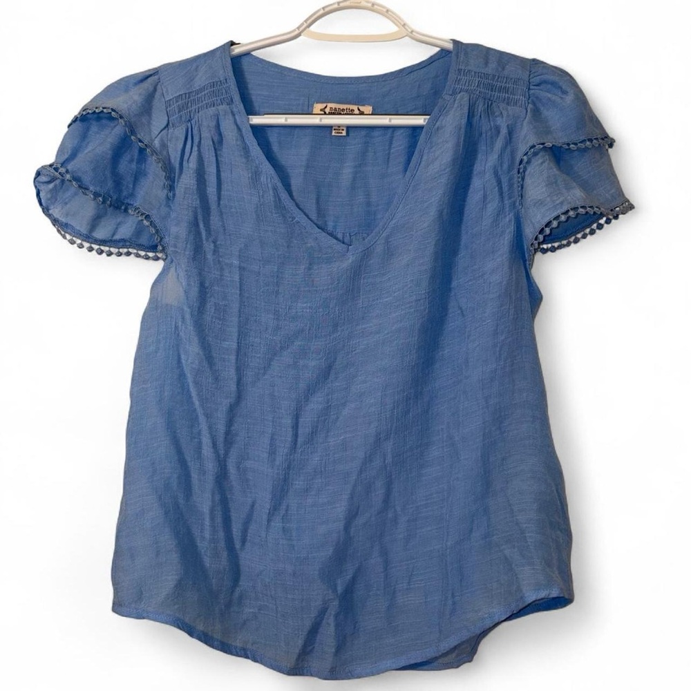 Nanette Lepore Light Blue V-Neck Blouse